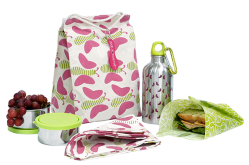 Butterfiles decorate reusable lunch kit.